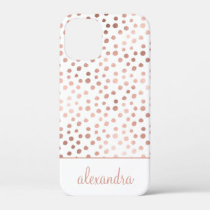 Blush Pink - Rose Gold Polka Dot Pattern Monogram iPhone 12 Mini Case