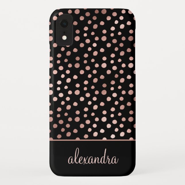 Blush Pink - Rose Gold Polka Dot Pattern Monogram Case-Mate iPhone Case (Back)