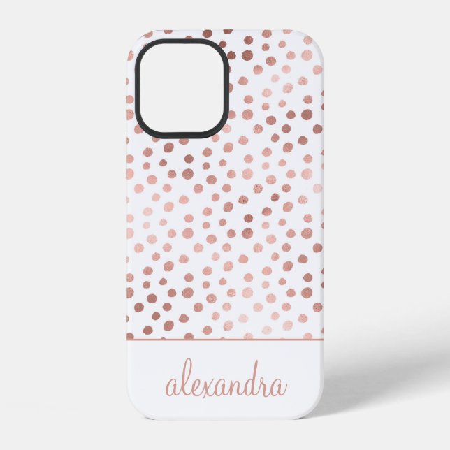 Blush Pink - Rose Gold Polka Dot Pattern Monogram iPhone Case (Back)