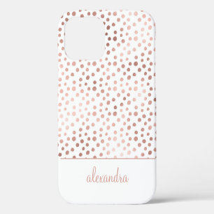 Blush Pink - Rose Gold Polka Dot Pattern Monogram iPhone 12 Case