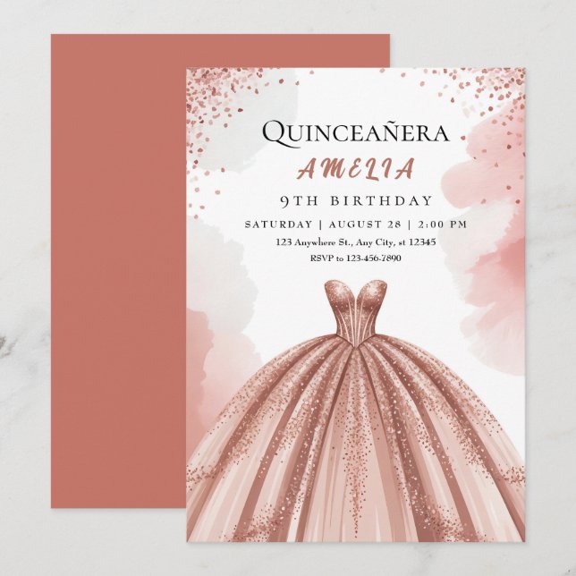Blush Pink & Rose Gold Princess Birthday Invitation (Front/Back)