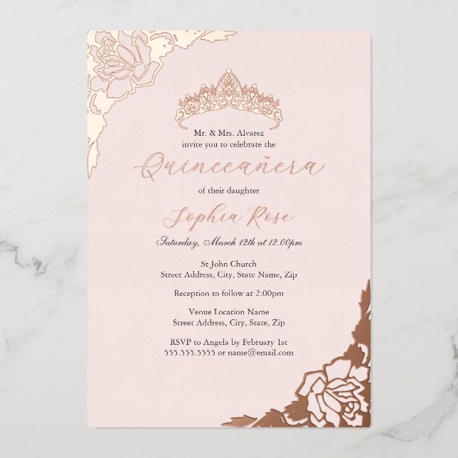 Blush Pink Rose Gold Quinceanera Birthday  (Front)