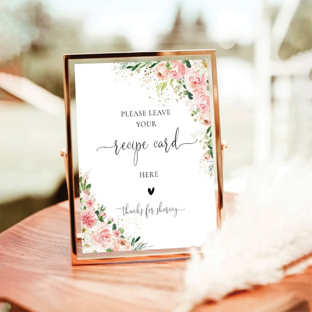 Blush Pink Rose Gold Recipe Card Sign (Creator Uploaded)
