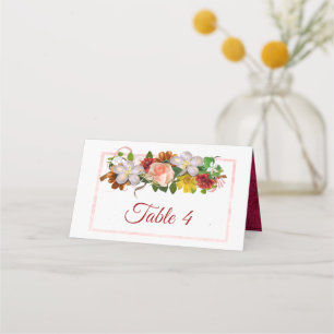 Blush Pink Rose Gold Rose Bouquet Table Card