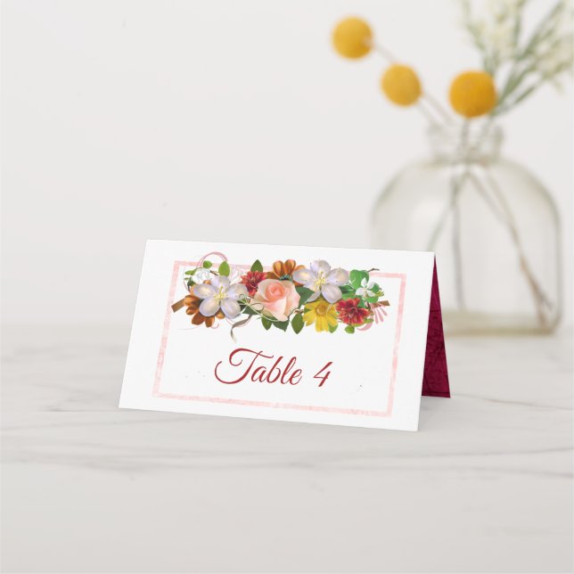 Blush Pink Rose Gold Rose Bouquet Table Card (Front)