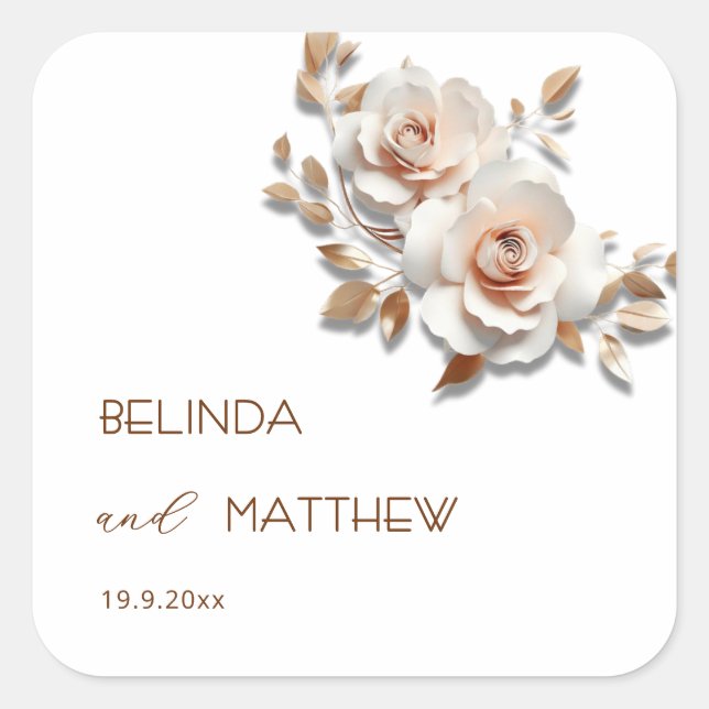 Blush Pink Rose Gold Roses Wedding Square Sticker (Front)