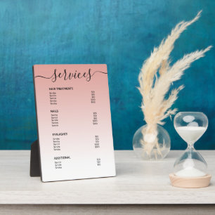 Blush Pink Rose Gold Salon Price List Service Menu Plaque