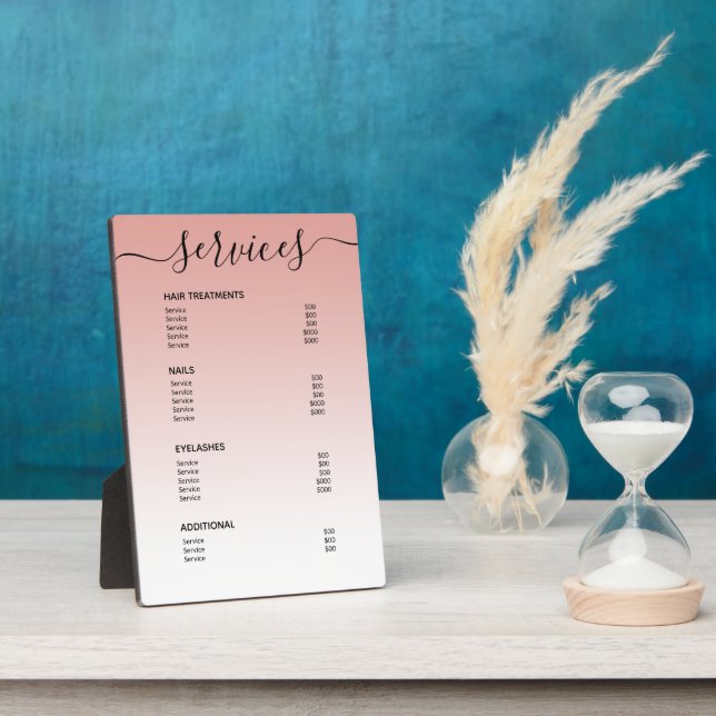 Blush Pink Rose Gold Salon Price List Service Menu Plaque (Side)