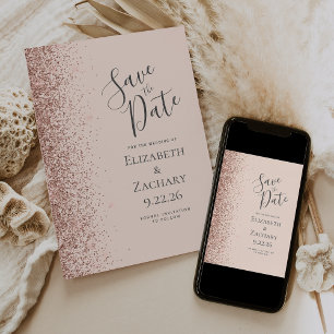 Blush Pink Rose Gold Save the Date Announcement