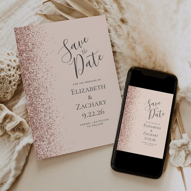 Blush Pink Rose Gold Save the Date Announcement (Creator Uploaded)