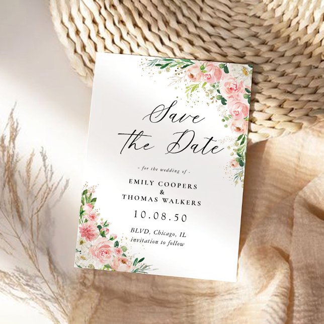 Blush Pink Rose Gold Save The Date Card (Creator Uploaded)