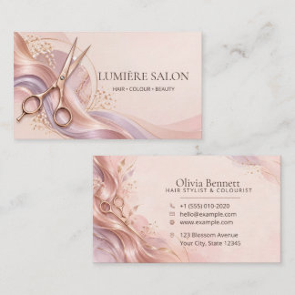 Blush Pink Rose Gold Scissors Hair Stylist Salon Business Card