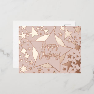 Blush Pink Rose Gold Script Happy Christmas Stars Foil Holiday Postcard