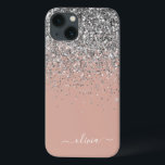 Blush Pink Rose Gold Silver Glitter Monogram iPhone 13 Case<br><div class="desc">Rose Gold - Blush Pink and Silver Faux Sparkle and Dripping Glitter Brushed Metal Monogram Name and Initial Phone. This makes the perfect sweet 16 birthday,  wedding,  bridal shower,  anniversary,  baby shower or bachelorette party gift for someone that loves glam luxury and chic styles.</div>