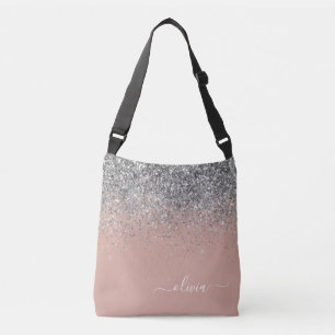 Blush Pink Rose Gold Silver Glitter Monogram Crossbody Bag