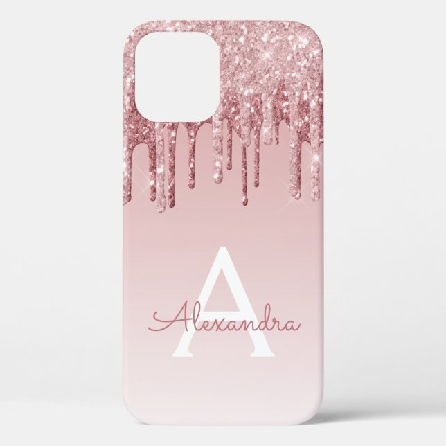 Blush Pink - Rose Gold Sparkle Glitter Monogram Case-Mate iPhone Case (Back)