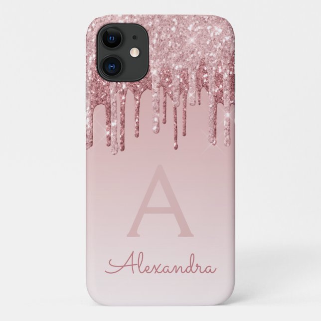 Blush Pink - Rose Gold Sparkle Glitter Monogram Case-Mate iPhone Case (Back)