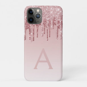Blush Pink - Rose Gold Sparkle Glitter Monogram iPhone 11 Pro Case