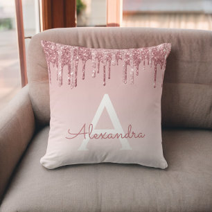 Blush Pink - Rose Gold Sparkle Glitter Monogram Cushion