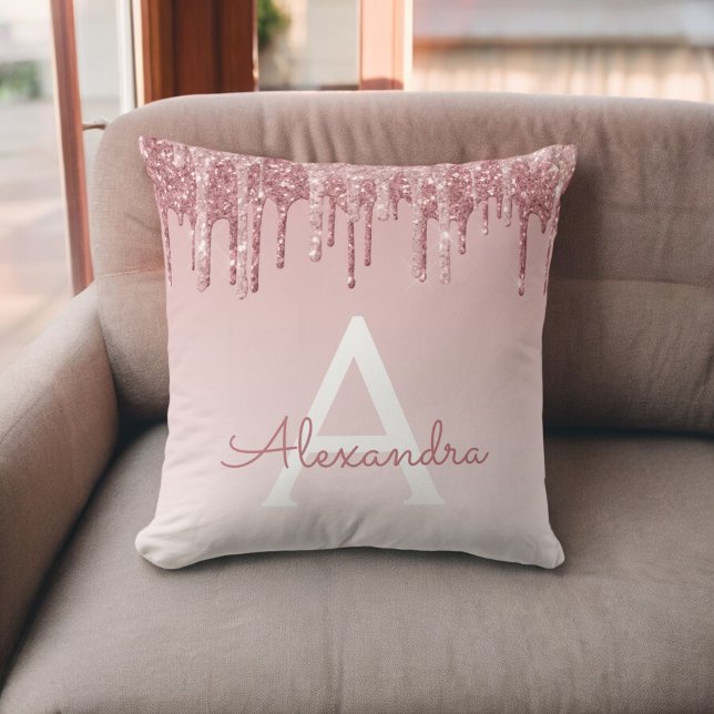 Blush Pink - Rose Gold Sparkle Glitter Monogram Cushion (Creator Uploaded)