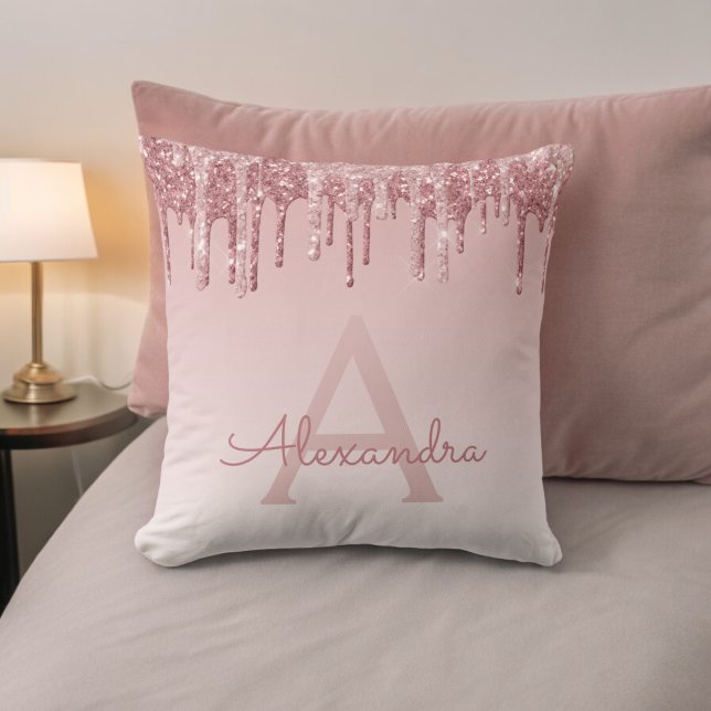 Blush Pink - Rose Gold Sparkle Glitter Monogram Cushion (Creator Uploaded)