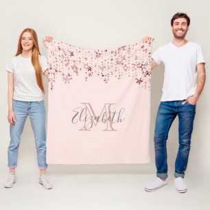 Blush pink rose gold stars monogram name fleece blanket