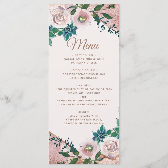 Blush Pink Rose Gold Succulents Wedding Menu (Front)