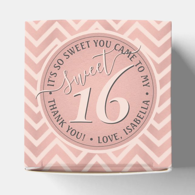 Blush Pink Rose Gold Sweet 16 Birthday Chevron Favour Box (Top)