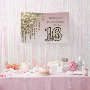 Blush Pink Rose Gold Sweet Sixteen Banner