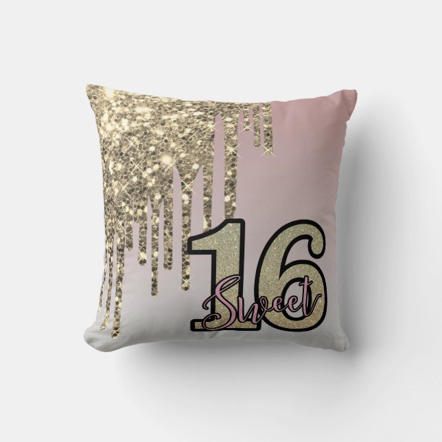 Blush Pink  Rose Gold Sweet Sixteen Cushion (Front)