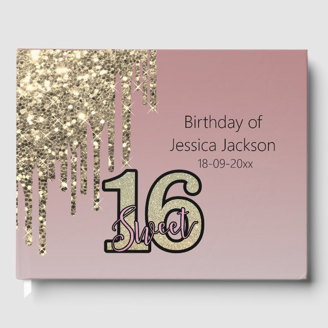 Blush Pink  Rose Gold Sweet Sixteen Guest Book (Front)