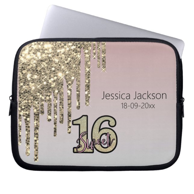 Blush Pink  Rose Gold Sweet Sixteen Laptop Sleeve (Front)