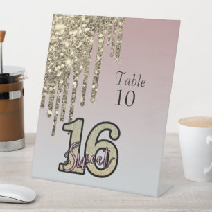 Blush Pink Rose Gold Sweet Sixteen Pedestal Sign