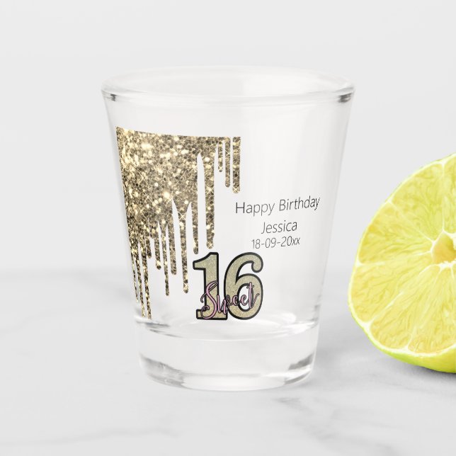 Blush Pink  Rose Gold Sweet Sixteen Shot Glass (Front)