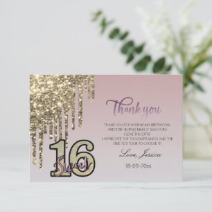 Blush Pink  Rose Gold Sweet Sixteen Thank You Card