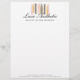 Blush Pink & Rose Gold Watercolor Paint Chic Logo Custom Letterhead