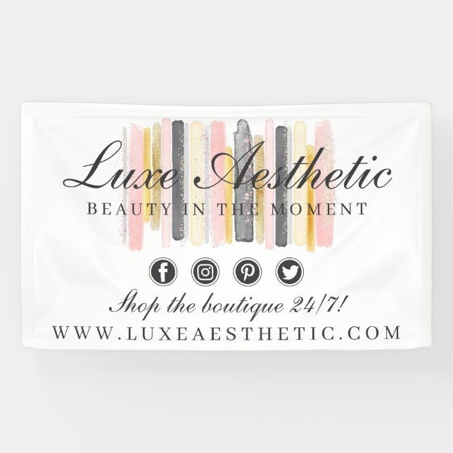 Blush Pink & Rose Gold Watercolor Paint Strokes Banner (Horizontal)