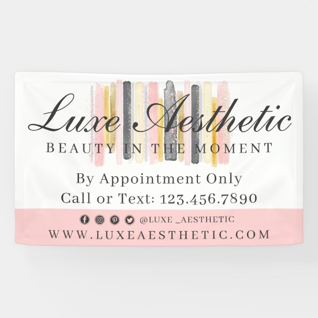 Blush Pink & Rose Gold Watercolor Paint Strokes Banner (Horizontal)