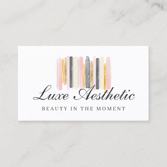 Blush Pink & Rose Gold Watercolor Paint Strokes Business Card (Front)