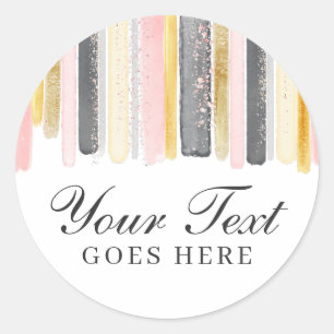 Blush Pink & Rose Gold Watercolor Paint Strokes Classic Round Sticker
