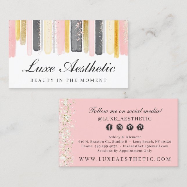 Blush Pink & Rose Gold Watercolor Social Media Business Card (Front/Back)