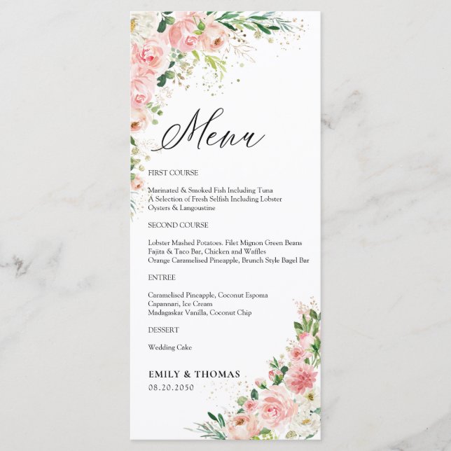 Blush Pink Rose Gold Wedding Ceremony Menu (Front)