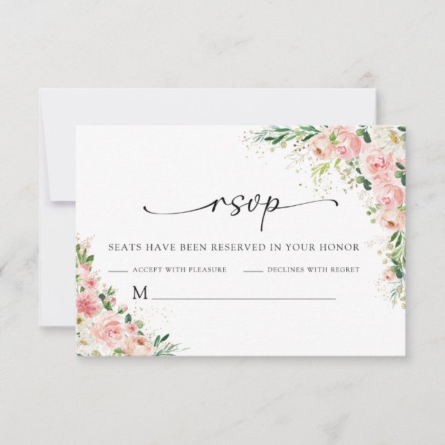 Blush Pink Rose Gold Wedding Ceremony RSVP Card (Front)