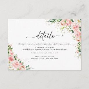 Blush Pink Rose Gold Wedding Details Card