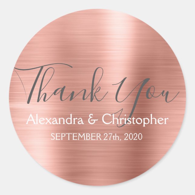 Blush Pink | Rose Gold Wedding Favour Thank You Classic Round Sticker (Front)