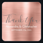 Blush Pink | Rose Gold Wedding Favour Thank You Square Sticker<br><div class="desc">Blush Pink | Pink Rose Gold Wedding Seal Favour Thank You Sticker. This sticker can be customised to include your name and wedding date and be used to seal your wedding invitations or favour bags. This rose gold wedding seal sticker is part of the rose gold wedding collection. Please contact...</div>