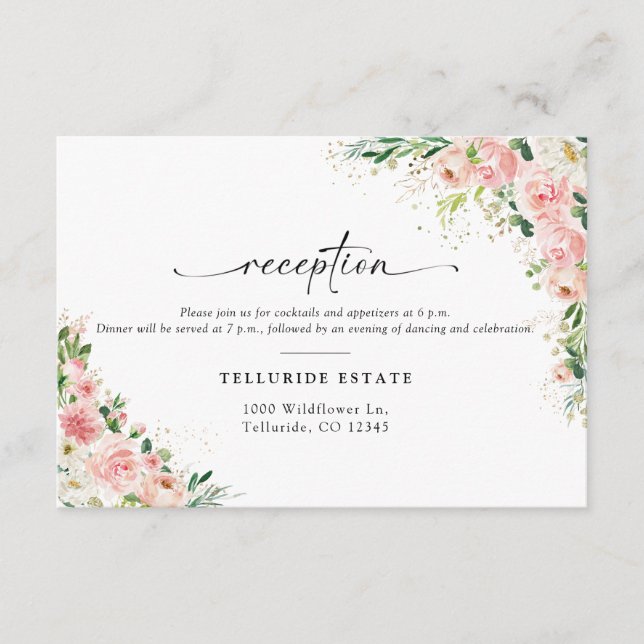 Blush Pink Rose Gold Wedding Reception Card (Front)