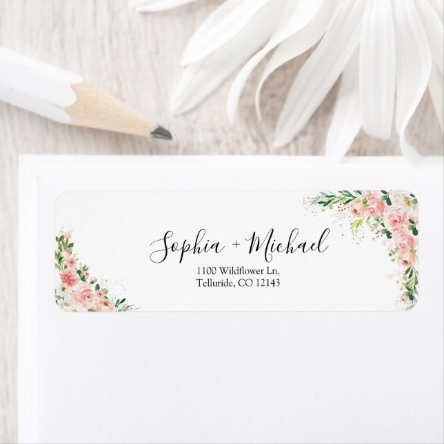 Blush Pink Rose Gold Wedding Return Address Label (Insitu)