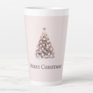 Blush Pink Rose Gold White Christmas Tree Latte Mug