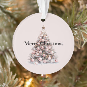 Blush Pink Rose Gold White Christmas Tree Ornament